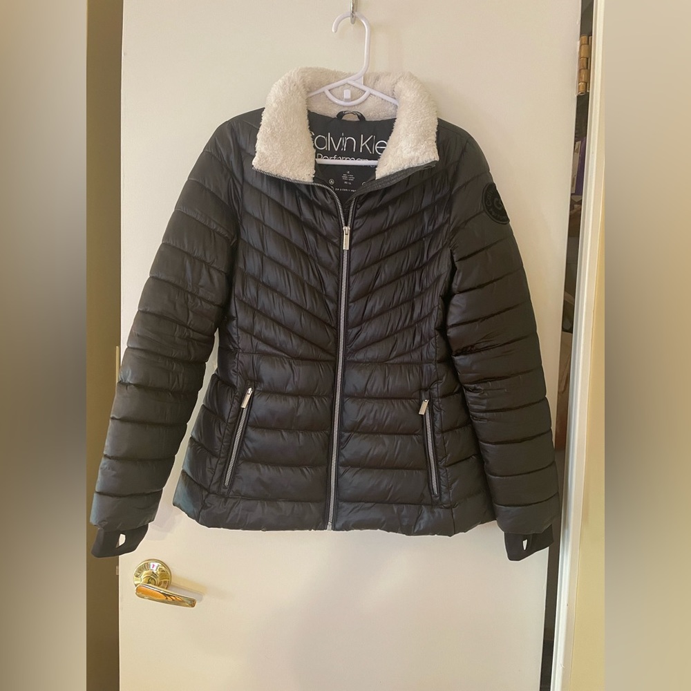 Calvin Klein Puffer Coat Cream Sherpa Colar